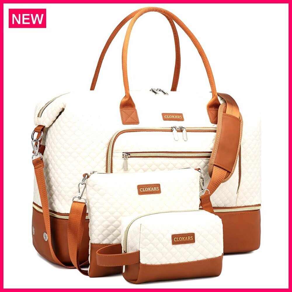Large Travel Duffle Bag Set with Cosmetic & Crossbody, 5 Compartments, Carry-On